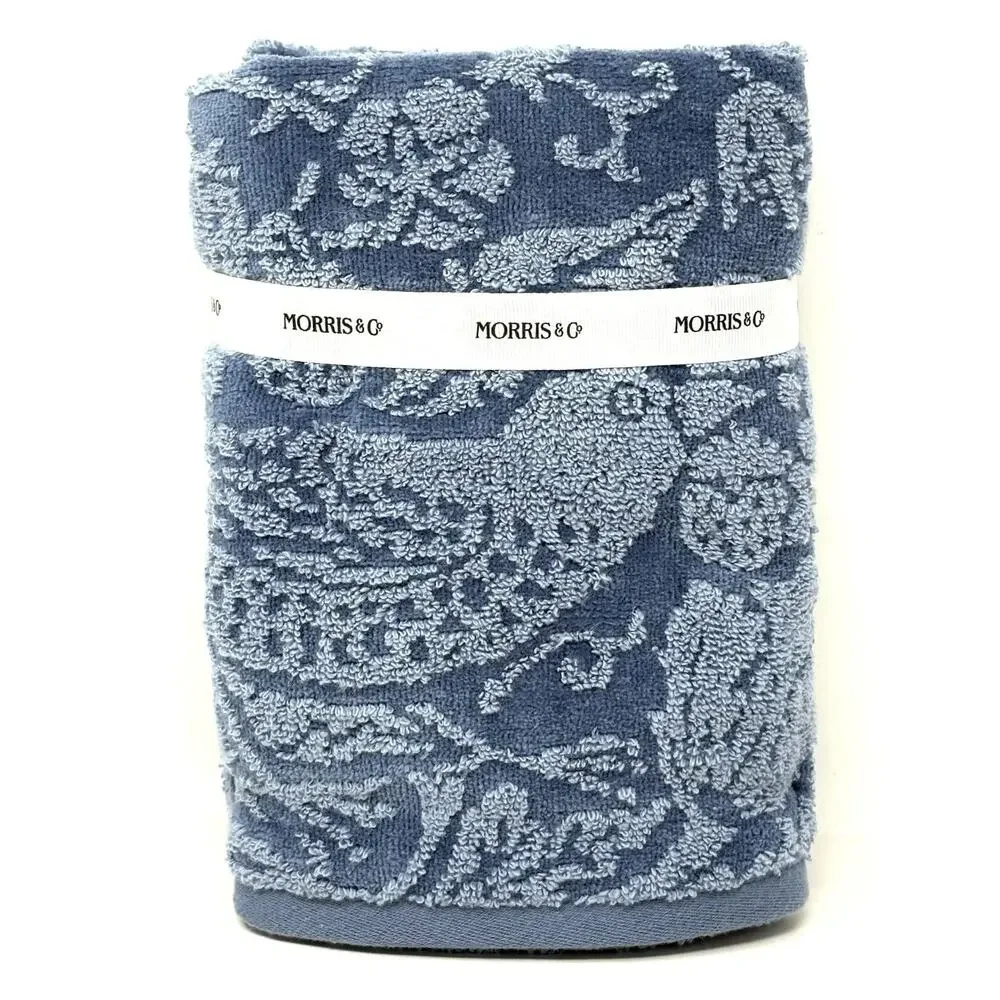 William Morris Co Hand Towels Strawberry Thief Blue Velour NWT Set Of 2